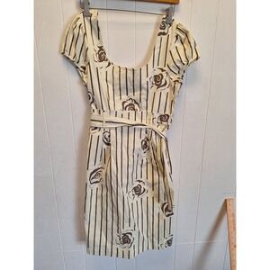 Maple Floral/Stripe  Belted Cap Sleeve Cotton Blend Stretch‎ Dress 10